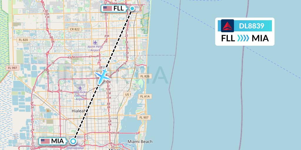 DL8839 Delta Air Lines Flight Map: Fort Lauderdale to Miami