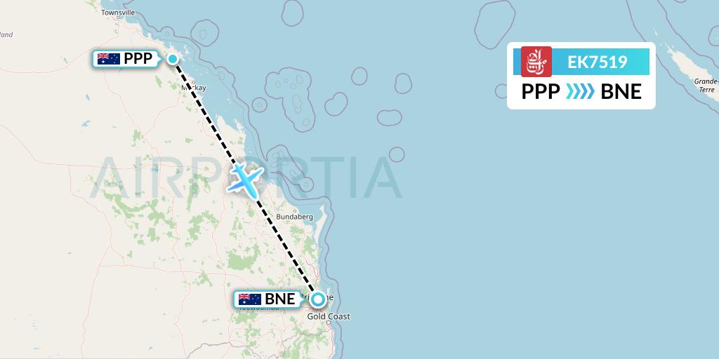 EK7519 Emirates Flight Map: Proserpine to Brisbane