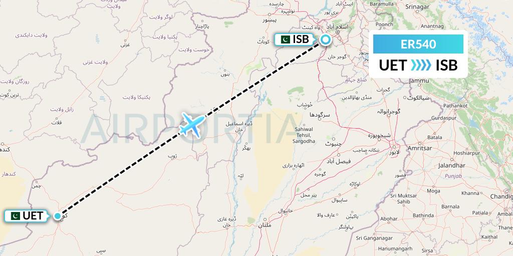ER540 Serene Air Flight Map: Quetta to Islamabad