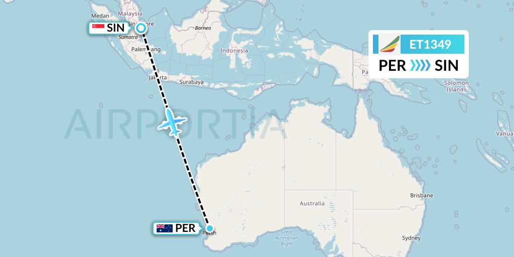 ET1349 Ethiopian Airlines Flight Map: Perth to Singapore