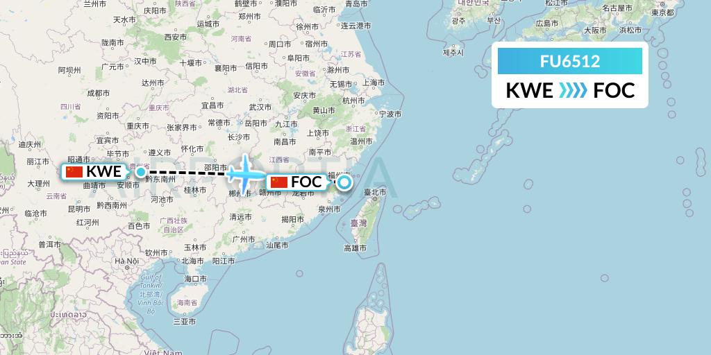 FU6512 Fuzhou Airlines Flight Map: Guiyang to Fuzhou
