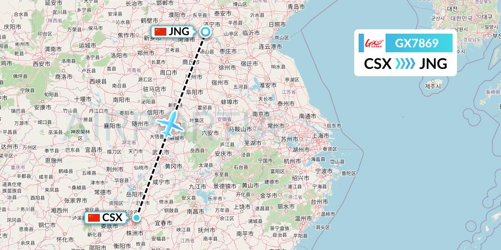 GX7869 GX Airlines Flight Map: Changsha to Jining