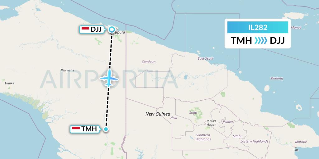 IL282 Trigana Air Service Flight Map: Tanah Merah-Papua Island to Jayapura