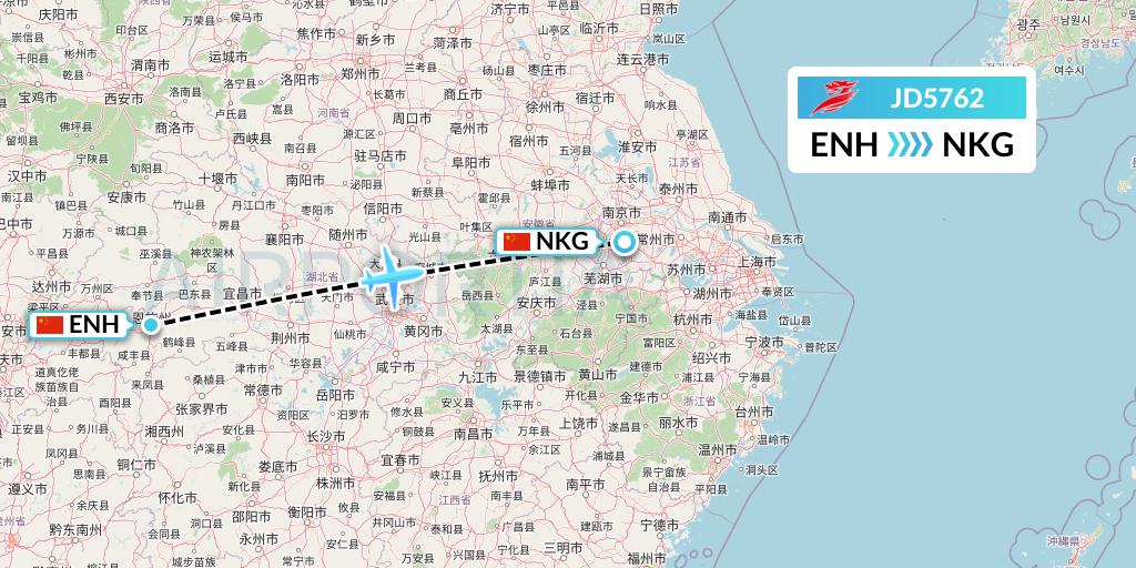JD5762 Capital Airlines Flight Map: Enshi to Nanjing