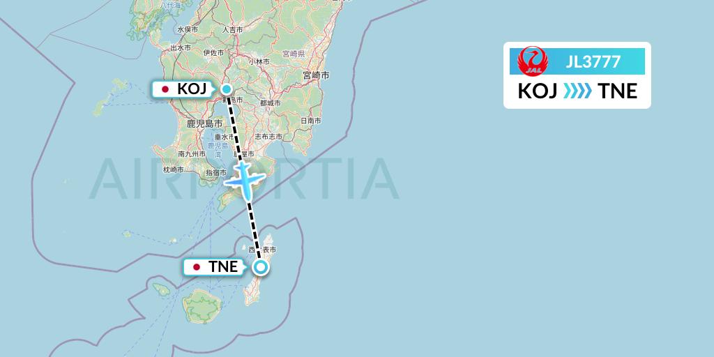 JL3777 Japan Airlines Flight Map: Kagoshima to Japan