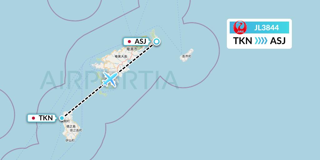 JL3844 Japan Airlines Flight Map: Tokunoshima to Amami