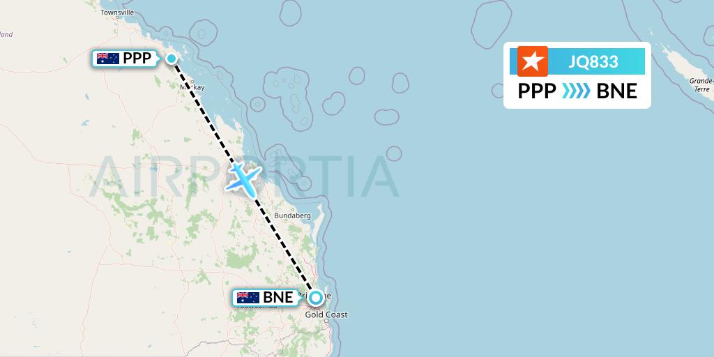 JQ833 Jetstar Airways Flight Map: Proserpine to Brisbane