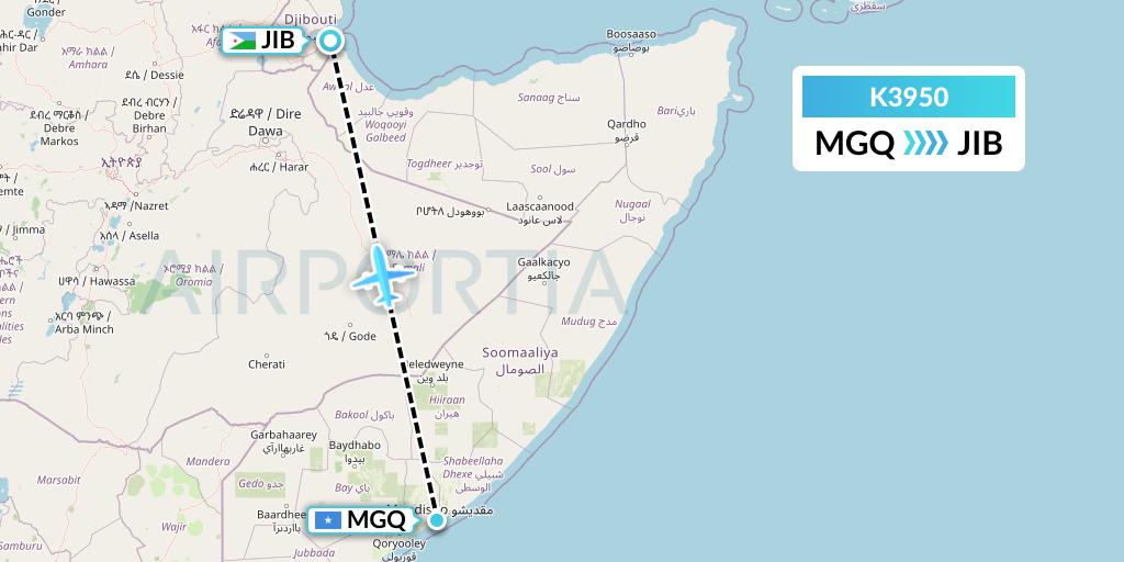 K3950 Taquan Air Flight Map: Mogadishu to Djibouti