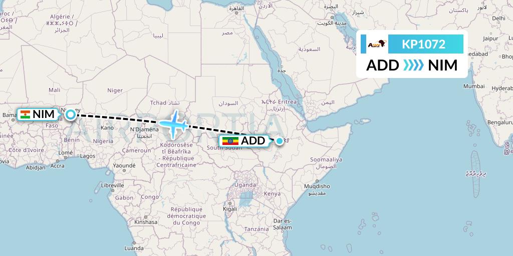 KP1072 ASKY Flight Map: Addis Ababa to Niamey