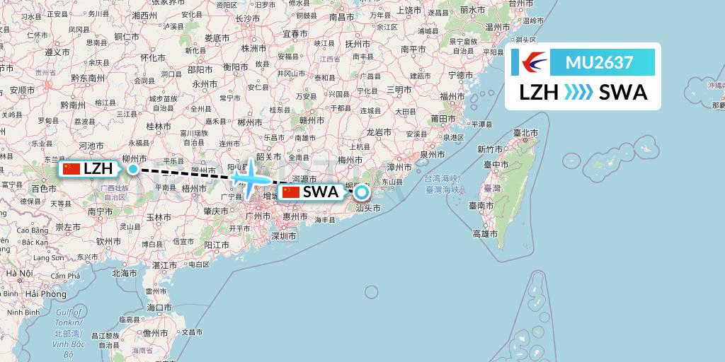 MU2637 China Eastern Airlines Flight Map: Liuzhou to Jieyang