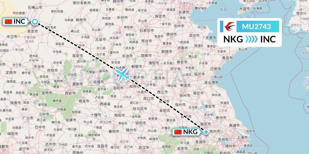 MU2743 China Eastern Airlines Flight Map: Nanjing to Yinchuan