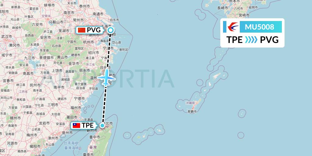 MU5008 China Eastern Airlines Flight Map: Taipei to Shanghai