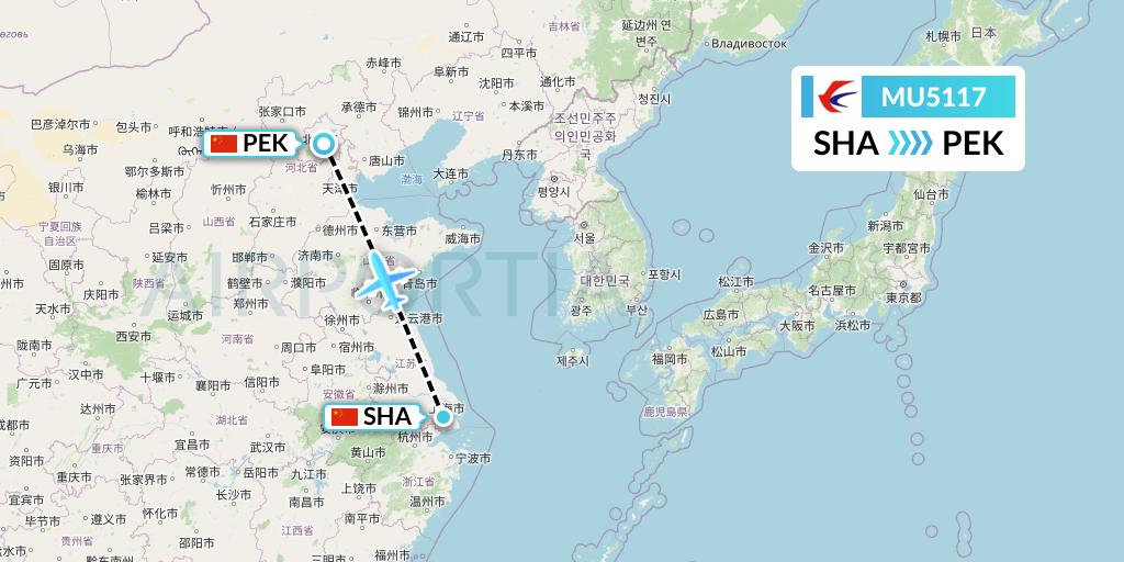 MU5117 China Eastern Airlines Flight Map: Shanghai to Beijing