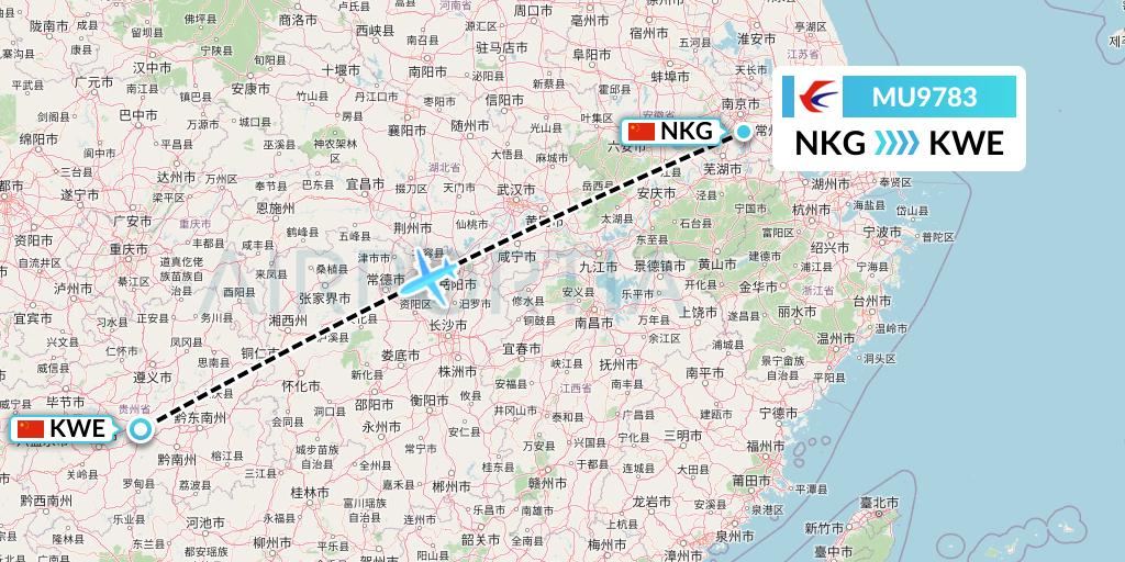MU9783 China Eastern Airlines Flight Map: Nanjing to Guiyang