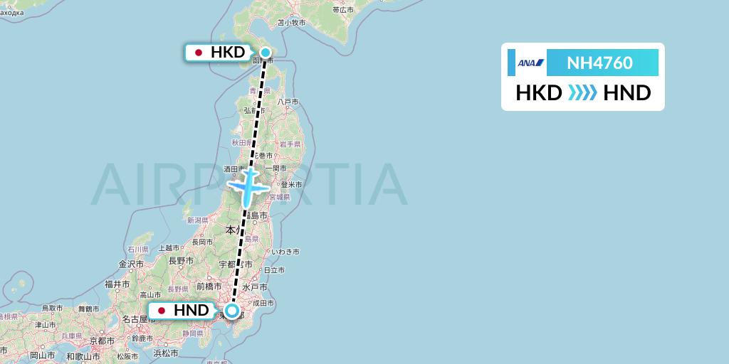 NH4760 All Nippon Airways Flight Map: Hakodate to Tokyo