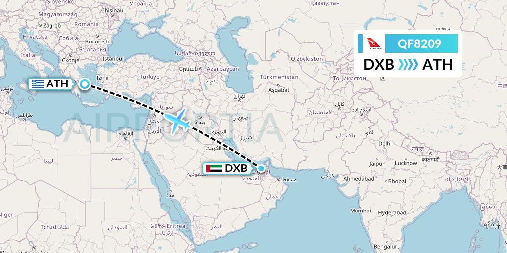 QF8209 Qantas Flight Map: Dubai to Athens
