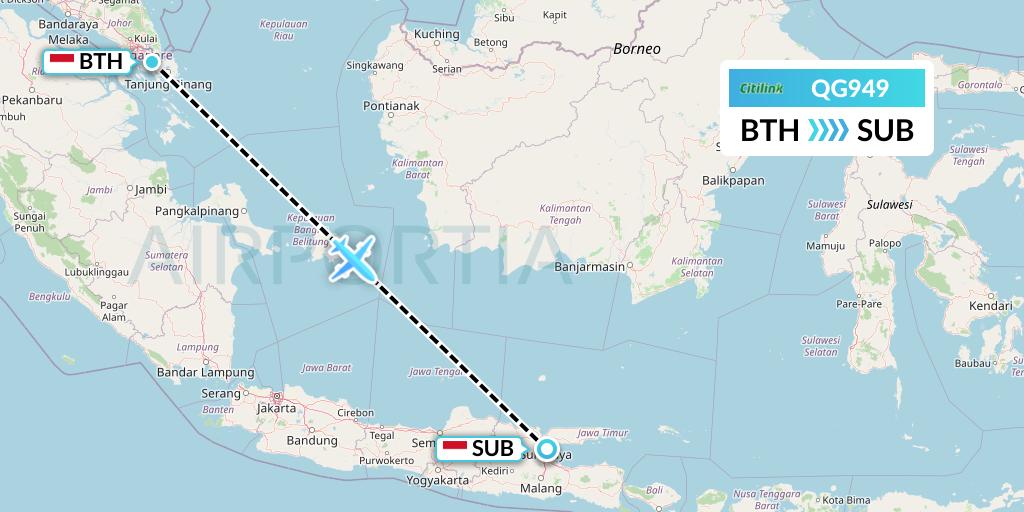 QG949 Citilink Flight Map: Batam to Surabaya