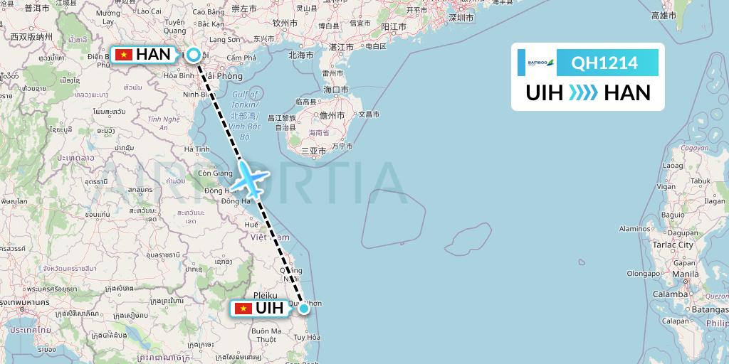 QH1214 Bamboo Airways Flight Map: Qui Nhon to Hanoi