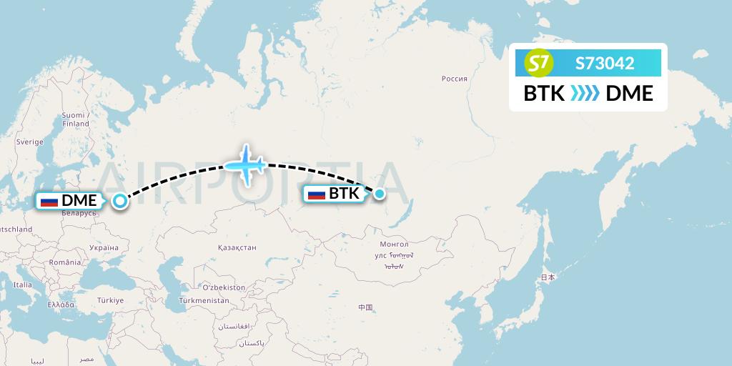 S73042 S7 Airlines Flight Map: Bratsk to Moscow