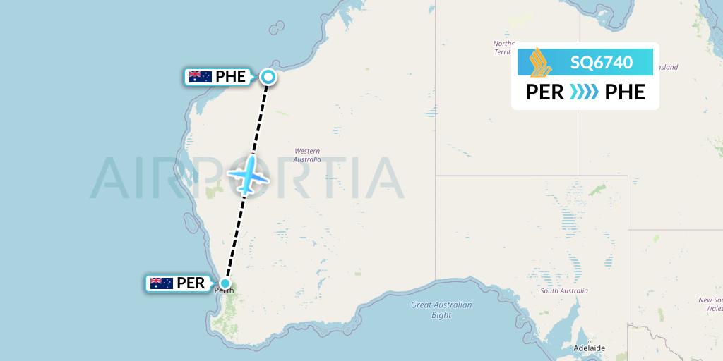 SQ6740 Singapore Airlines Flight Map: Perth to Port Hedland