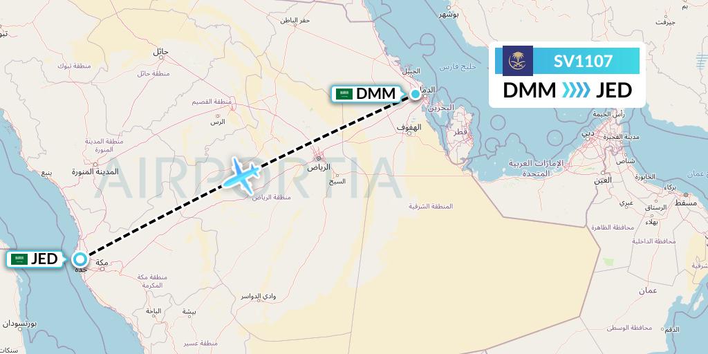 SV1107 Saudi Arabian Airlines Flight Map: Dammam to Jeddah