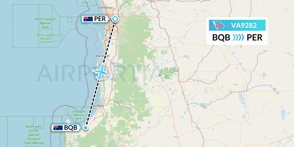 VA9282 Virgin Australia Flight Map: Busselton to Perth