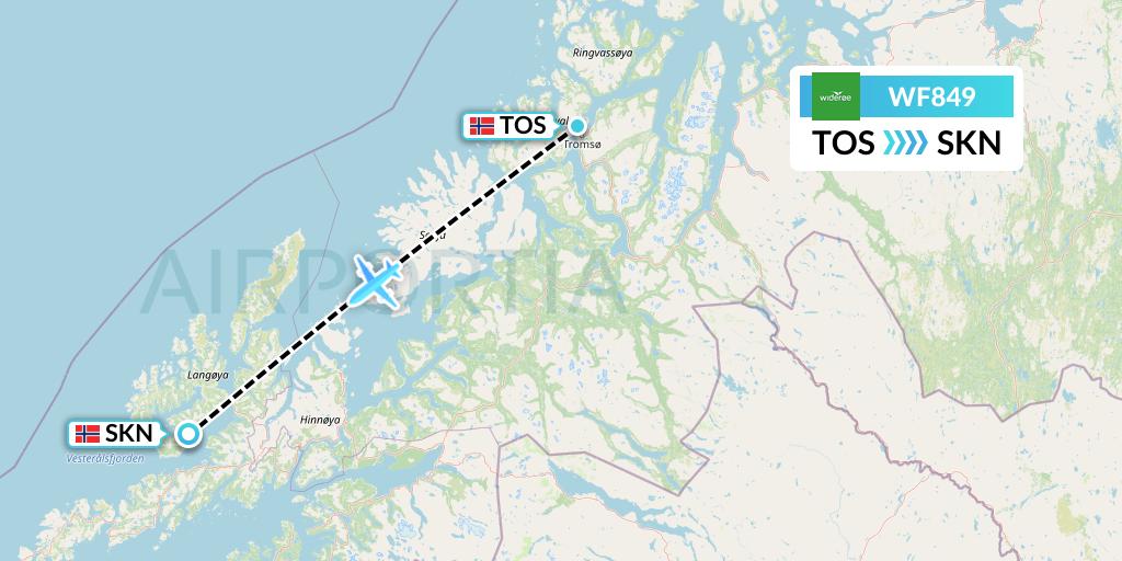 WF849 Wideroe Flight Map: Tromso to Stokmarknes