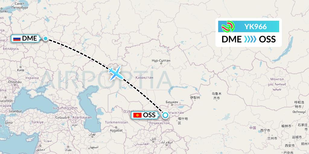YK966 Avia Traffic Flight Map: Moscow to Osh