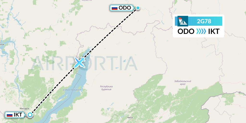 2G78 Angara Airlines Flight Map: Bodaybo to Irkutsk