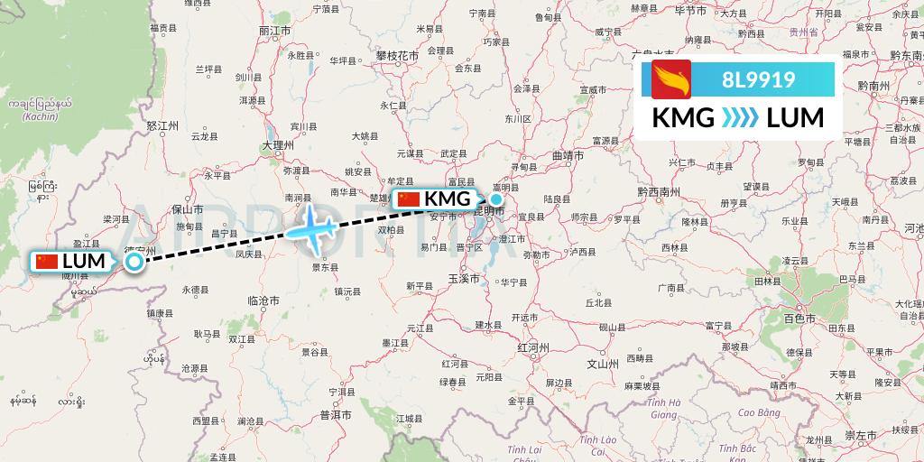 8L9919 Lucky Air Flight Map: Kunming to Mangshi