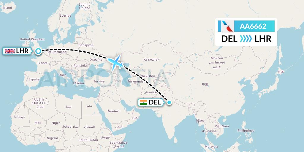 AA6662 American Airlines Flight Map: Delhi to London
