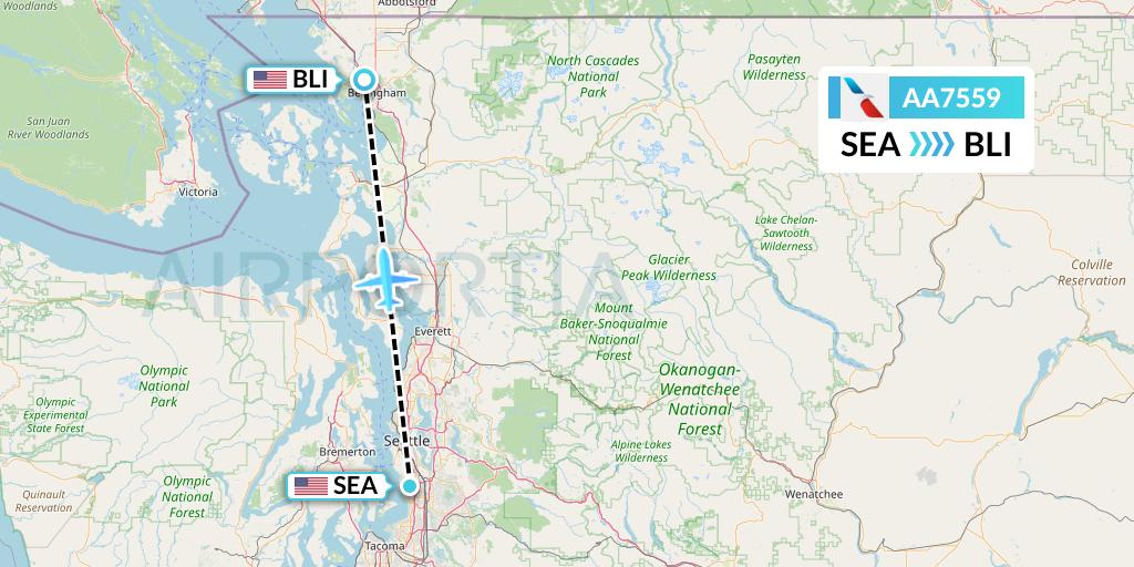 AA7559 American Airlines Flight Map: Seattle to Bellingham