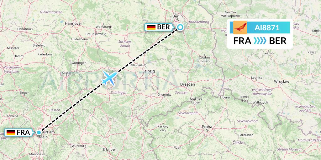AI8871 Air India Flight Map: Frankfurt to Berlin