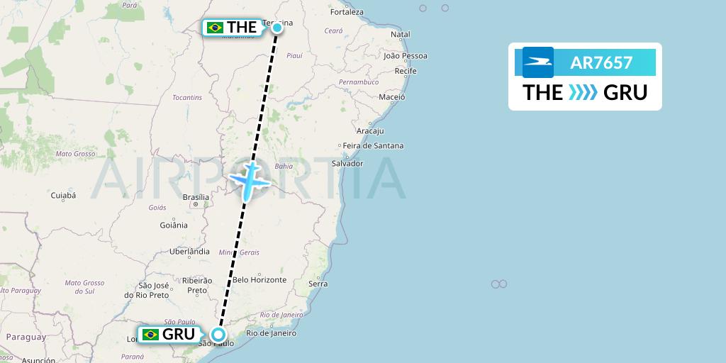 AR7657 Aerolineas Argentinas Flight Map: Teresina to Sao Paulo