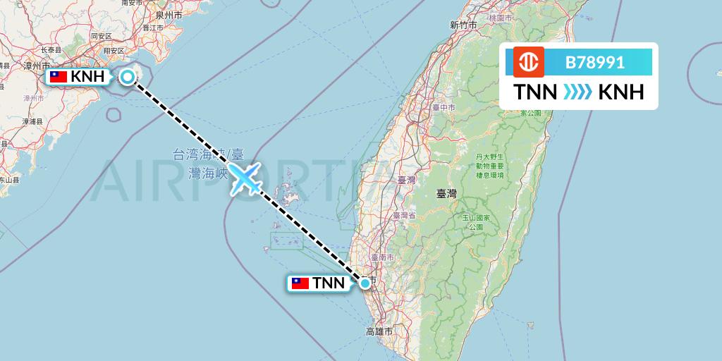 B78991 UNI Air Flight Map: Tainan to Kinmen