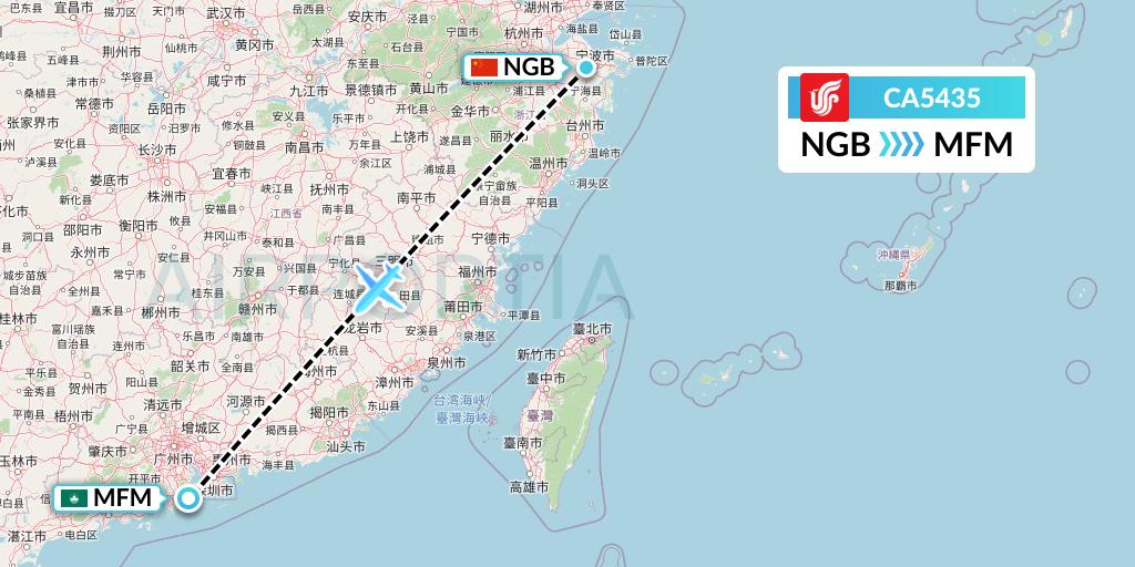 CA5435 Air China Flight Map: Ningbo to Macau