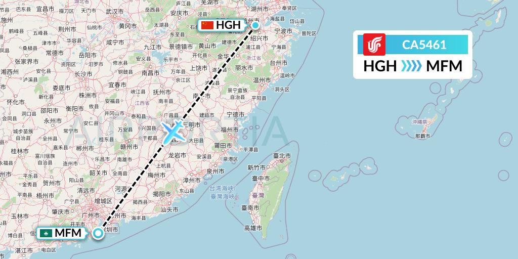 CA5461 Air China Flight Map: Hangzhou to Macau