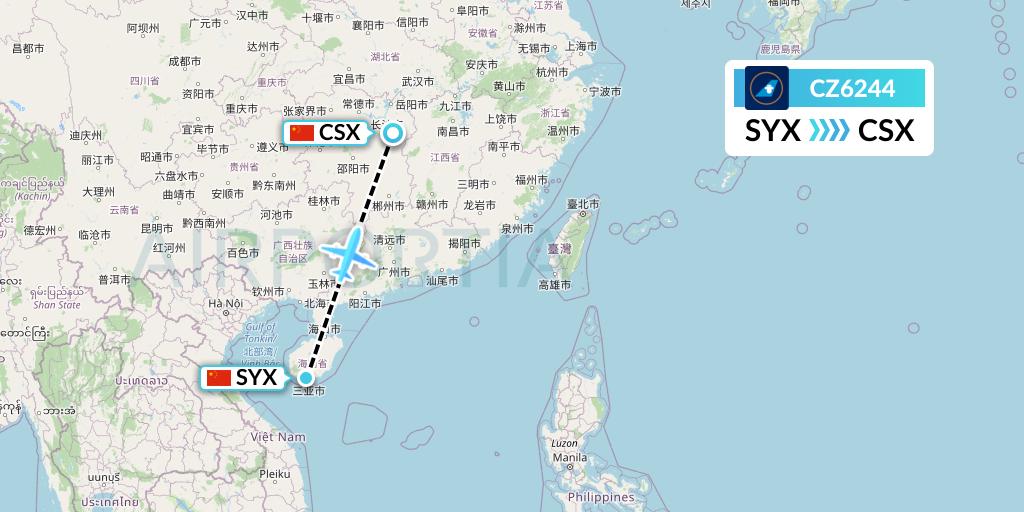 CZ6244 China Southern Airlines Flight Map: Sanya to Changsha