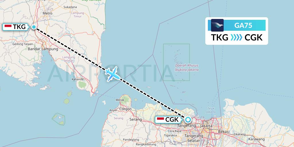 GA75 Garuda Indonesia Flight Map: Bandar Lampung to Jakarta