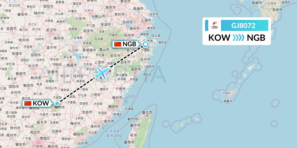 GJ8072 Loong Airlines Flight Map: Ganzhou to Ningbo