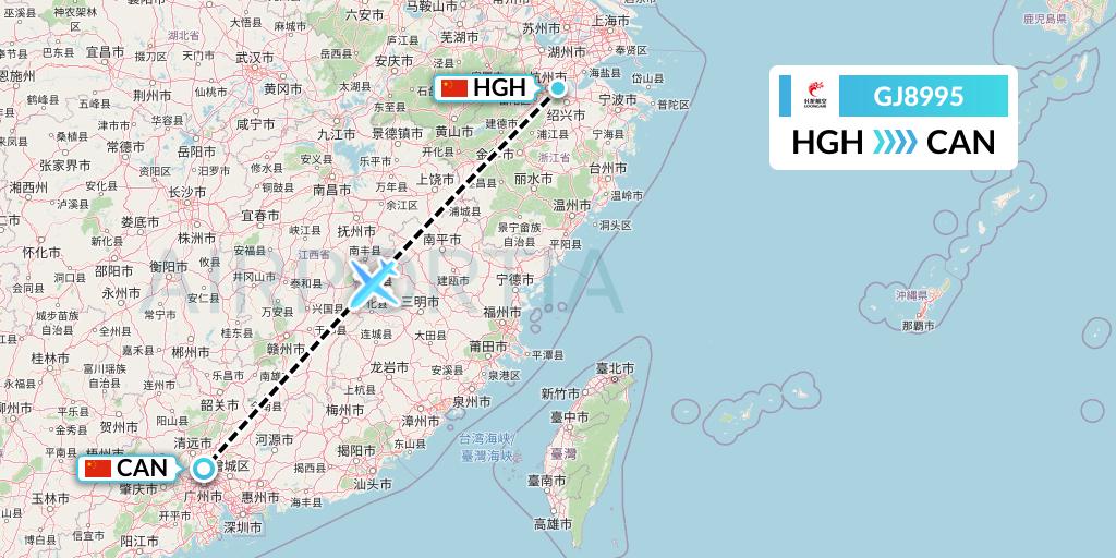 GJ8995 Loong Airlines Flight Map: Hangzhou to Guangzhou
