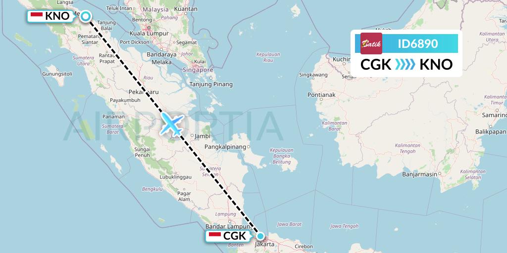 ID6890 Batik Air Flight Map: Jakarta to Medan