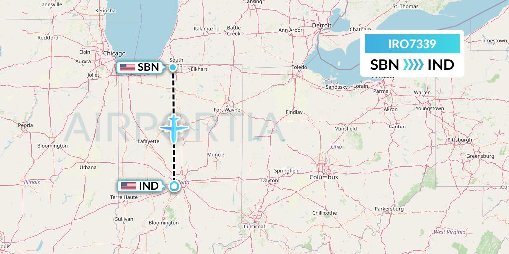 IRO7339 CSA Air Flight Map: South Bend to Indianapolis