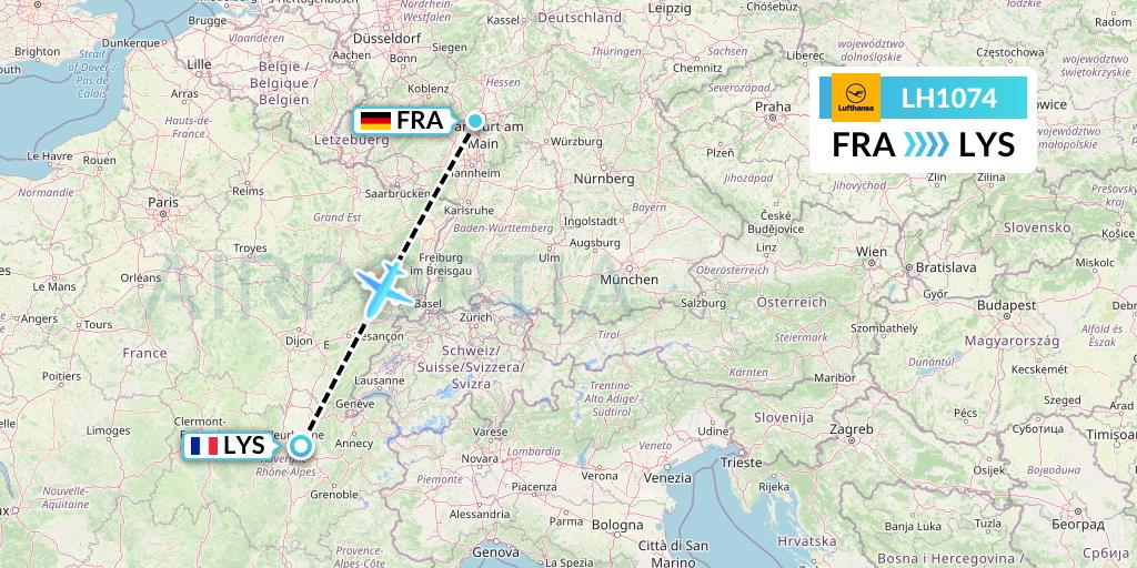 LH1074 Lufthansa Flight Map: Frankfurt to Lyon