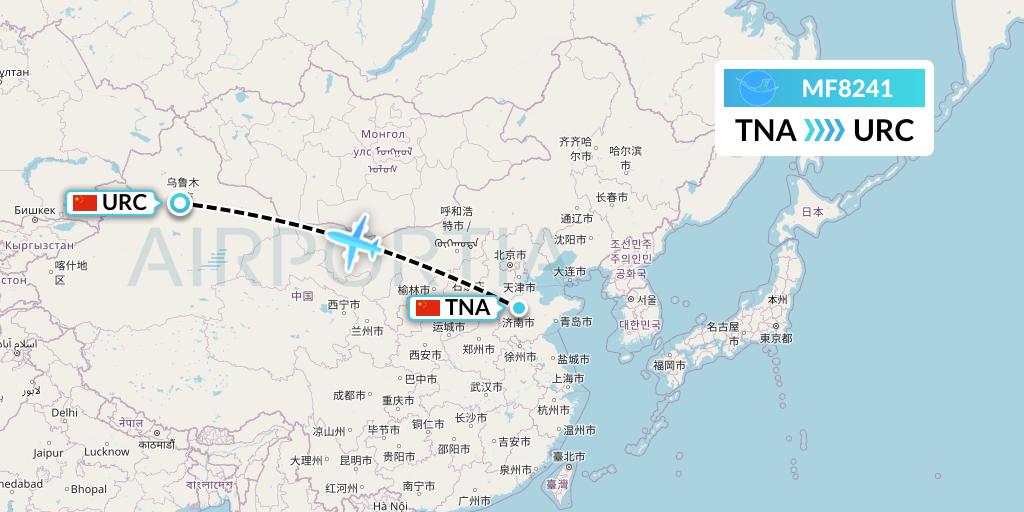 MF8241 Xiamen Airlines Flight Map: Jinan to Urumqi