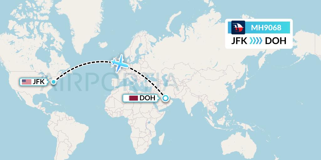 MH9068 Malaysia Airlines Flight Map: New York to Doha