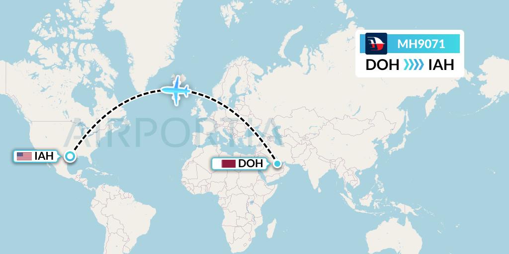 MH9071 Malaysia Airlines Flight Map: Doha to Houston
