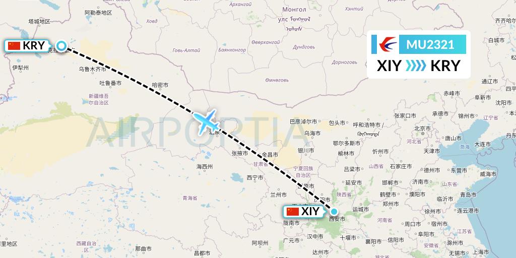 MU2321 China Eastern Airlines Flight Map: Xi'an to Karamay