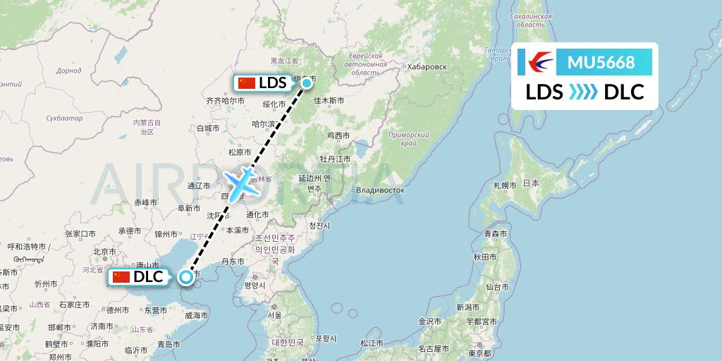 MU5668 China Eastern Airlines Flight Map: Yichun to Dalian
