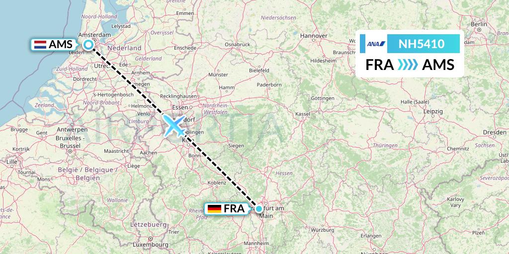 NH5410 All Nippon Airways Flight Map: Frankfurt to Amsterdam